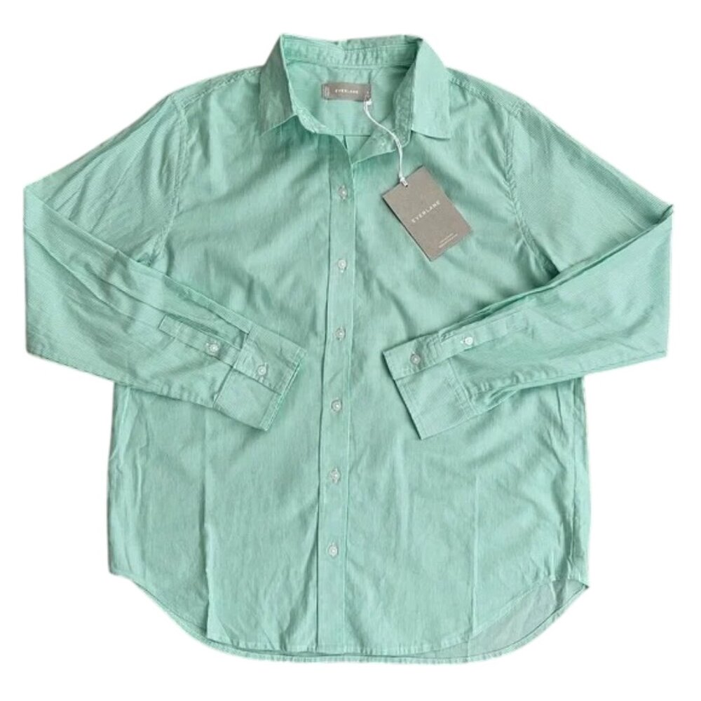 EVERLANE Oversized Button Down Shirt Size 4 Mint Green Stripe Preppy
